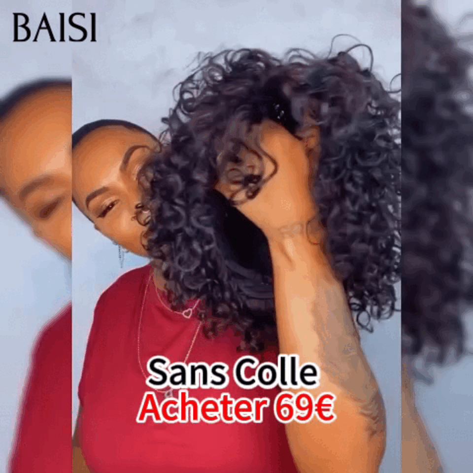 BAISI Perruque Pixie curly en couleur noir 69€ sans colle sans lace 100% Cheveux Humains Fabriqué à la Machine BS60