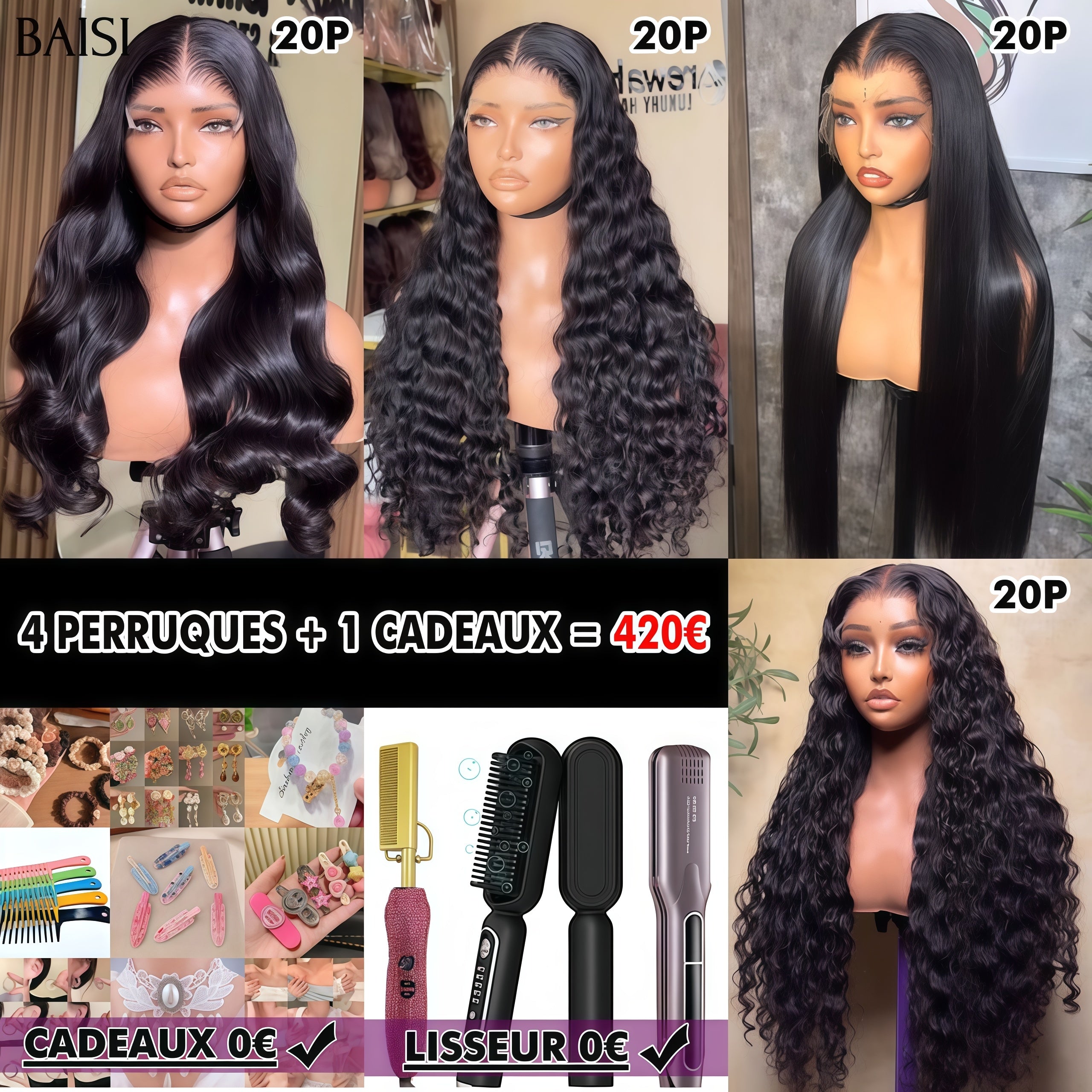 BAISI Vente Flash 13x4 Lace Frontal 30 pouce 4 perruques en 100% vrais cheveux humains 880 euro CODE: VIP100
