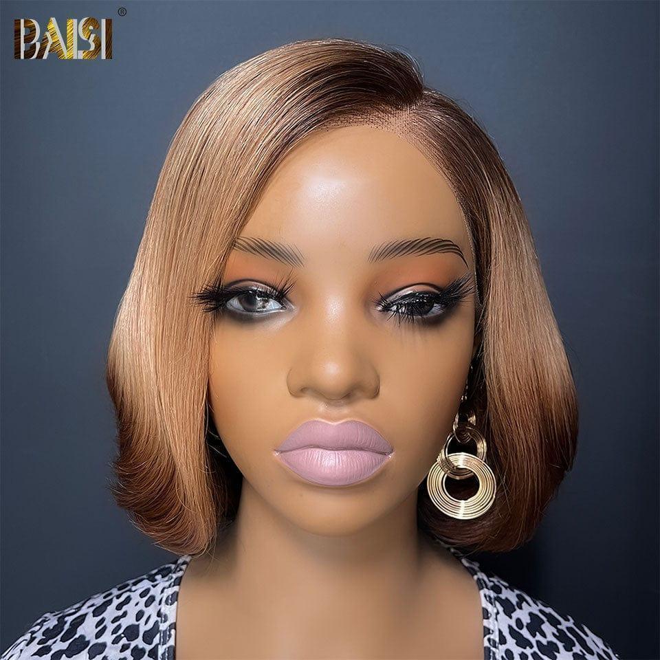 BAISI Perruque Lisse bob Coupe personnalisée 10 pouces 98€ Pré-plucked Pas Besoin de Colle en 100% Raw Hair Lace déjà couper 300% densité plus de 20 ans d' utilisations FR38