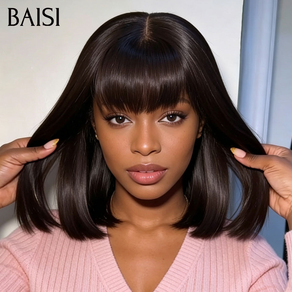 BAISI BLACK FRIDAY PROMO Liscia con Frangia 16 pollici 89€ colore Marrone in 100% capelli umani veri