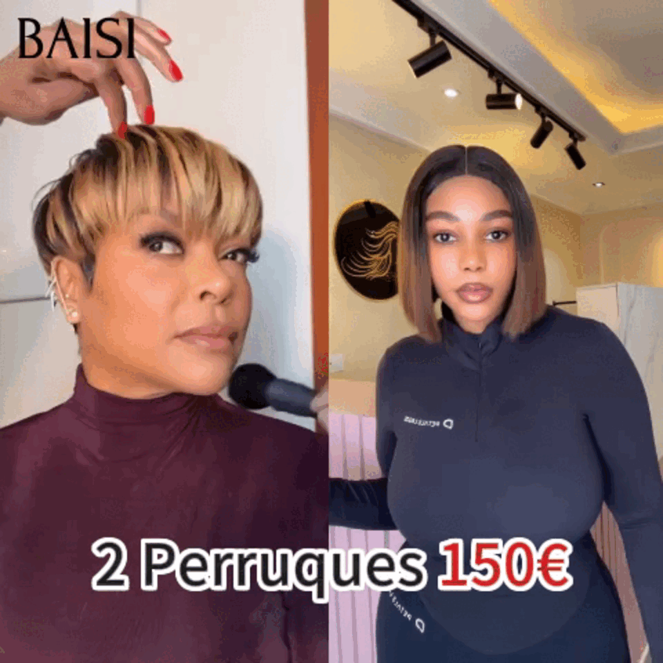 BAISI 2 Perruques pour revendre 150€ pixie mixte 6 Pouces ou 4X4 lace Lisse DE luxe 1BT4# 8 Pouces 200% densité en 100% vrais cheveux humains FR38