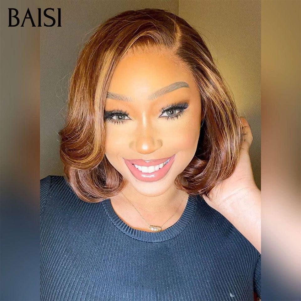 BAISI Perruque de Luxe haut de gamme 13x4 Raw Hair mixte 4/27 wave 8 pouce ou pixie Marron 76€ Pré-plucked Pas Besoin de Colle en 100% Raw Hair Lace déjà couper CODE: FR20