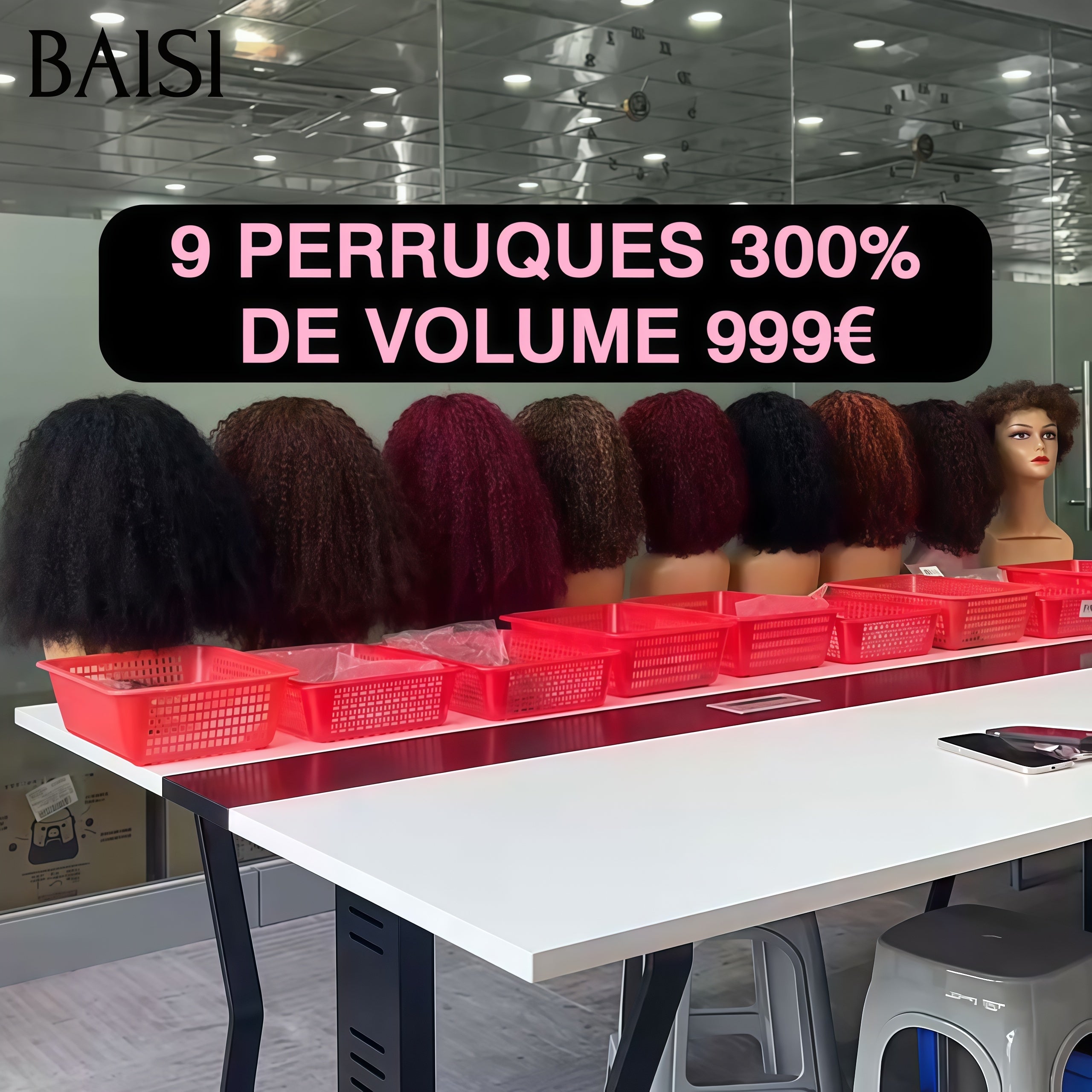 BAISI Lot de 9 perruques Curly 300% Densité 999€ 20Pouces et 12Pouces Différentes Couleurs mélangées Idéales pour Revendre En 100% cheveux humains