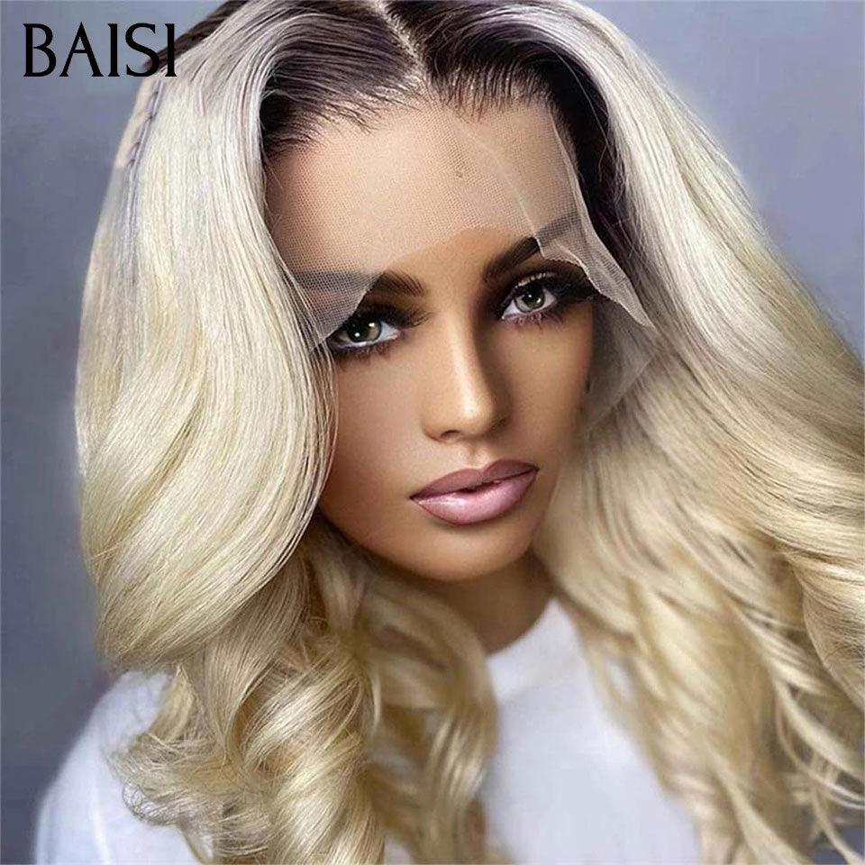BAISI 13X4 lace 1B/613 blonde Body Wave 250% Densité Perruque Avec Racine Des Cheveux Prepluck 100% Cheveux Humains