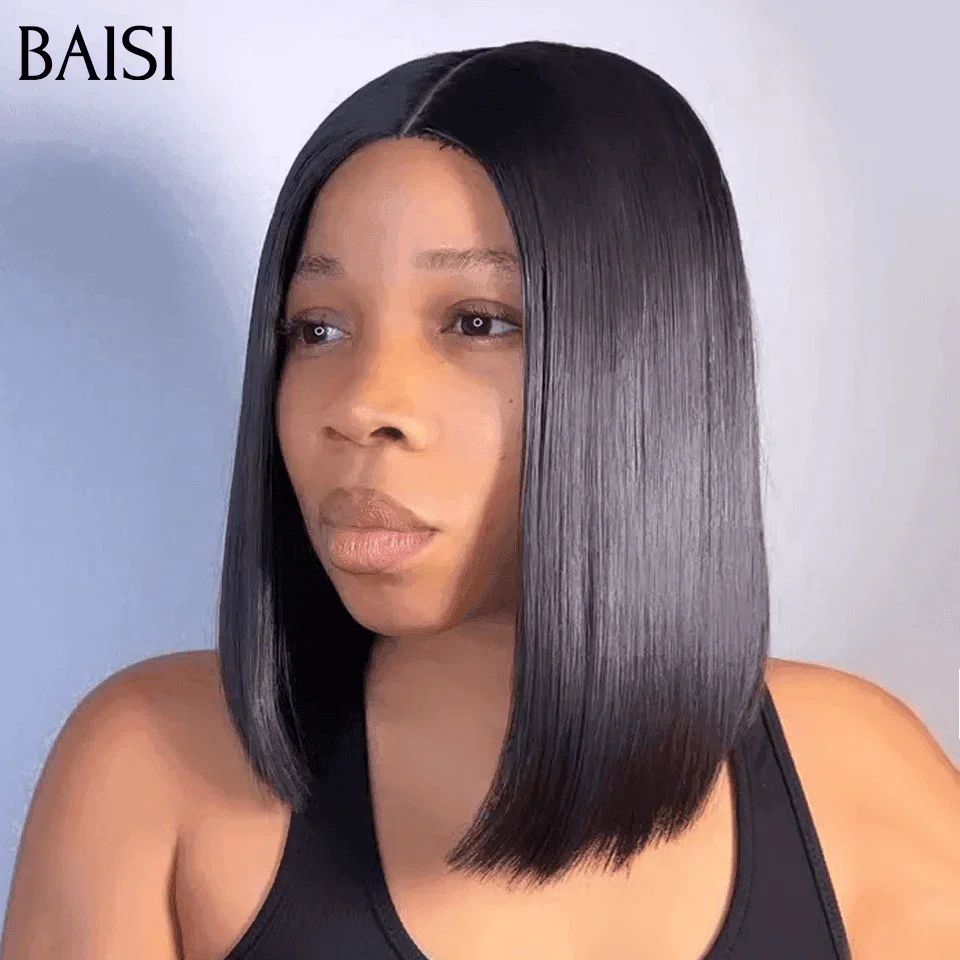 BAISI Grand SOLDES TVA 0€ 115€ 12 Pouce SDD BONE Straight 300% densité 100% Vietname Hair 2x6 Lace Closure Perruque Lisse En 100% Cheveux Humains Vietnam Hair FR38