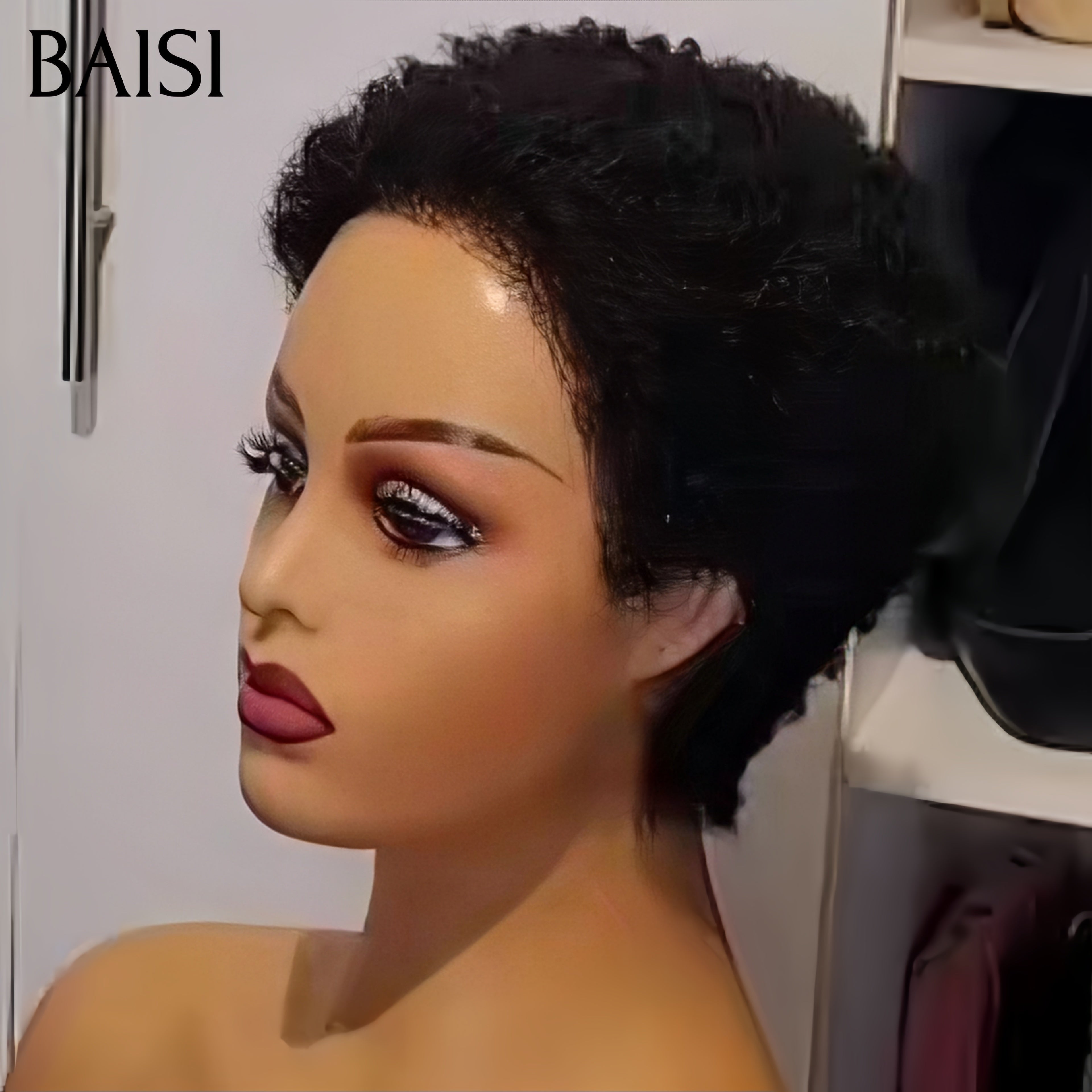 BAISI bob afro riccio 45€ nero senza colla senza pizzo in capelli umani 100% fatto a macchina FR38