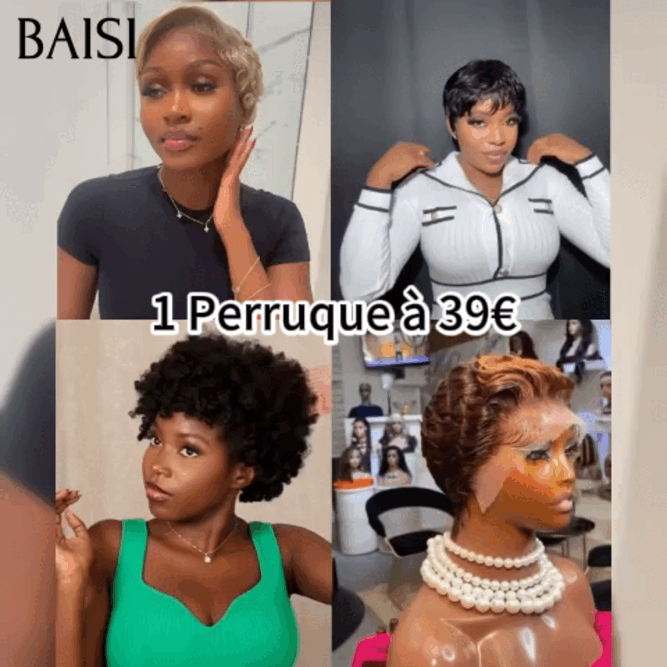 BAISI Pixie Finger Wave Wig corte pequeno 13x4 renda frontal 6 polegadas € 79 em cabelo 100% humano BAISI20