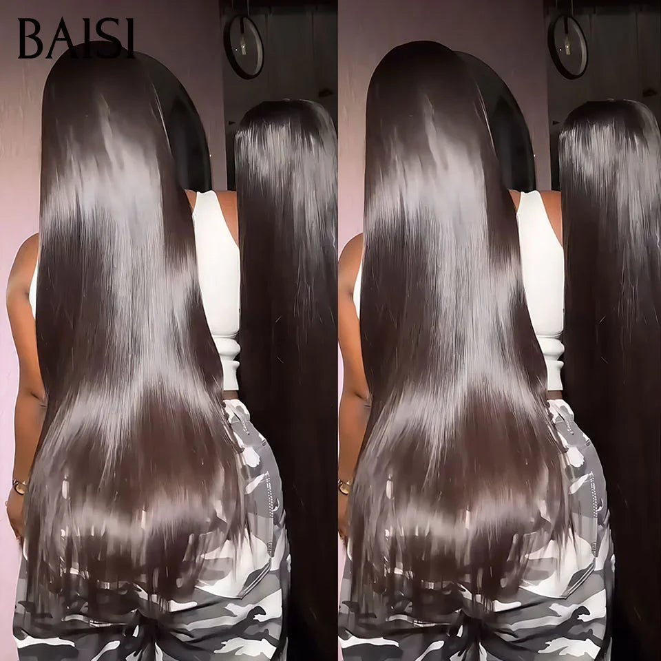 Pelucas BAISI de lujo con ondas de huevo con flequillo hechas con cabello doble dibujado con raya media Natural 300% de densidad