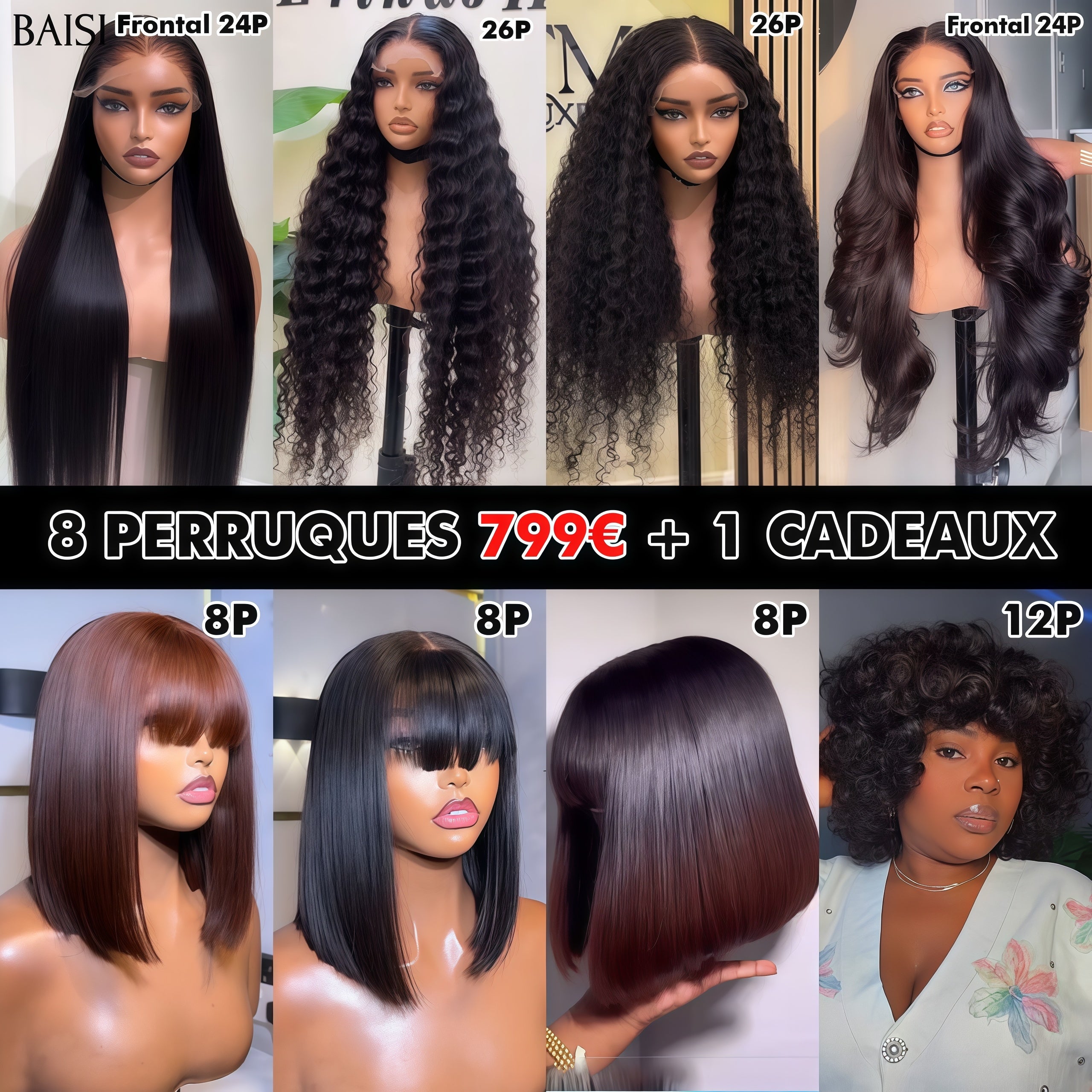 BAISI 8 Perruques en France 799€ Réduction avec code promo en 100% vrais cheveux humains Code: VIP100
