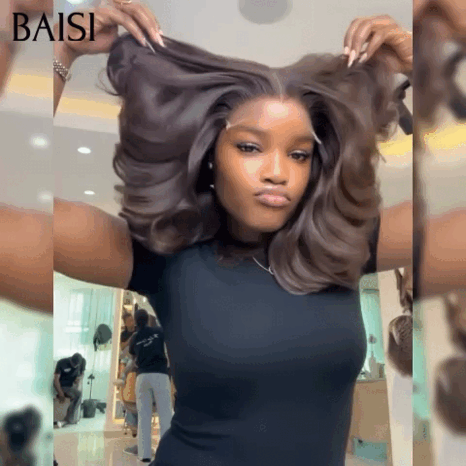 BAISI Perruque 5X5 lace bouclés wave promo 89€ marron 250% haute densité en 100% Cheveux Humains BS65