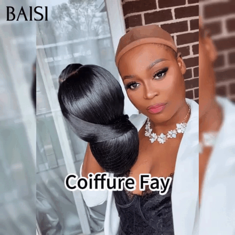 BAISI Coiffure de luxe Fay Perruques Mariage noir Prête à porter chignon et personalisation comme sur la vidéo 100% identique avec lace frontale événement spécial FR20
