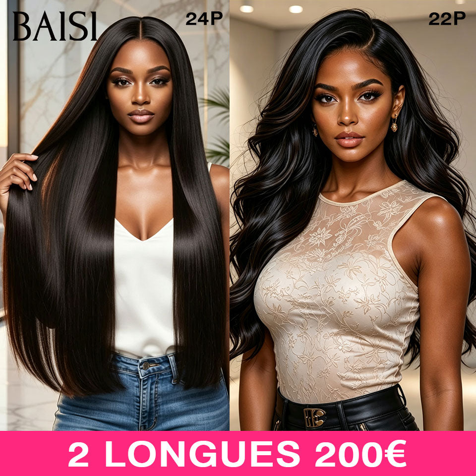 BAISI 13x4 Lace 2 Perruques 200€ Seulement Prix Spécial Pour Revendre Texture Lisse 24 Pouces + Body wave 22 Pouces NOIR 200% densité en 100% cheveux humains Stocks Limités Deja En France Reçu 24H TVA 0€