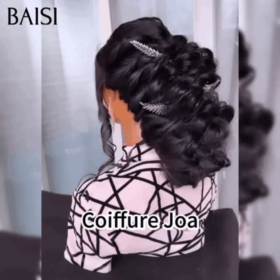BAISI Coiffure de luxe Joa Perruques Mariage noir Prête à porter chignon et personalisation comme sur la vidéo 100% identique avec lace frontale événement spécial BS120
