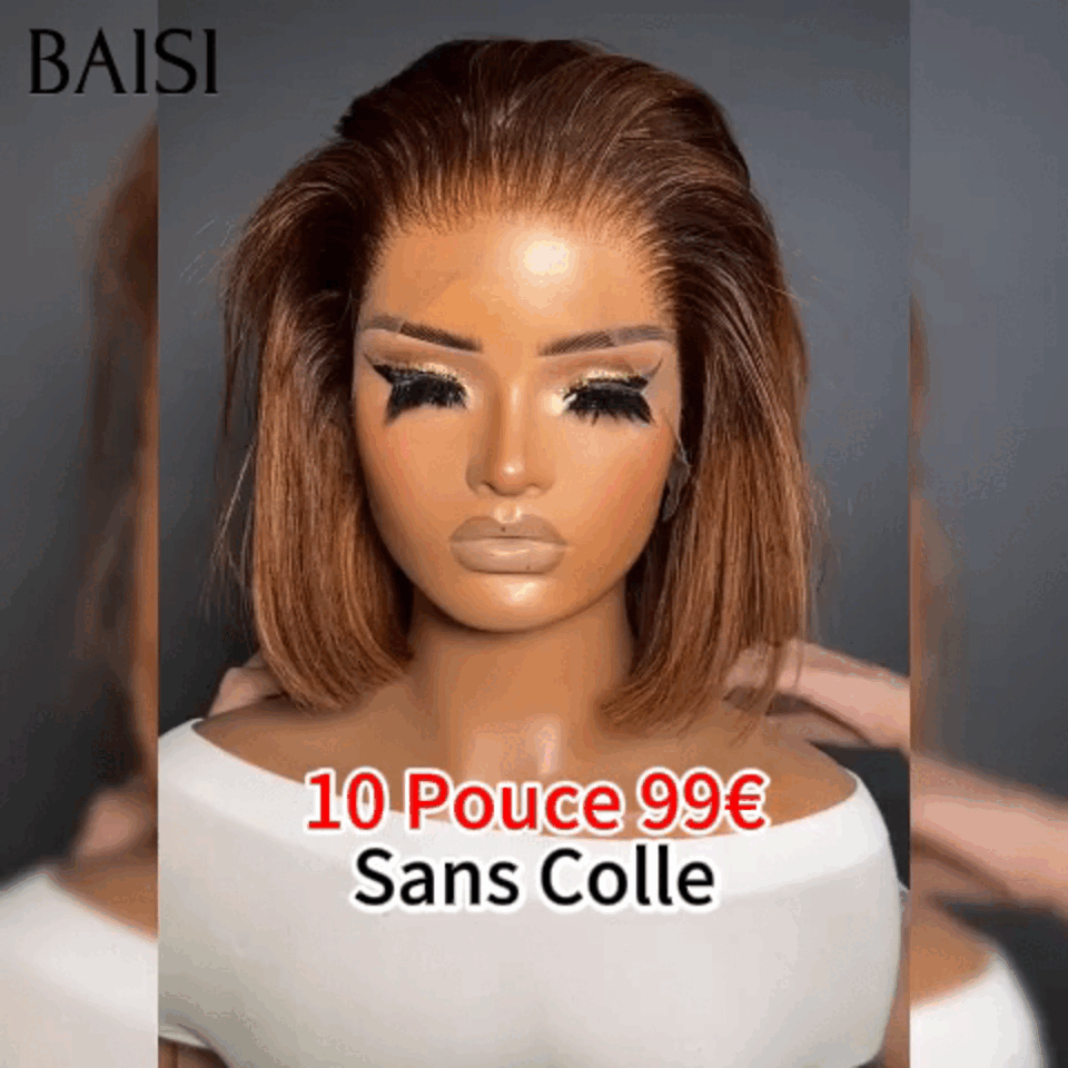 BAISI 13X4 gerade Bob-Perücke in Braun #4, vorgezupft, kein Kleber erforderlich, in 100 % Rohhaar, Spitze bereits geschnitten