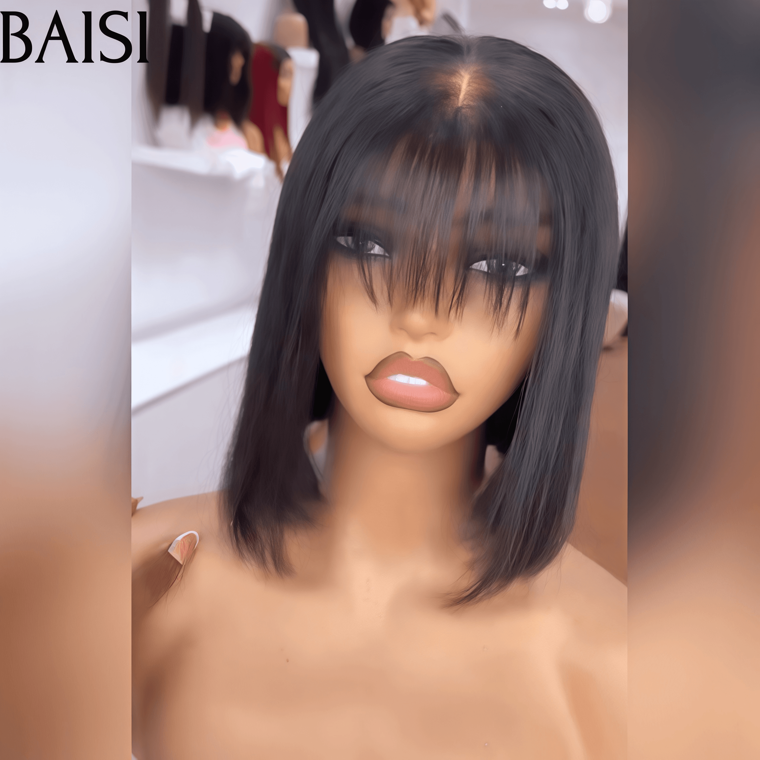 BAISI Offre Flash 65€ Bob lisse Avec Frange Perruques de Luxe 100% Vietnam Hair SDD BONE STRAIGHT 300% densité A1 Fabriquées par les cheveux double drawn 15A sans Lace sans colle FR38