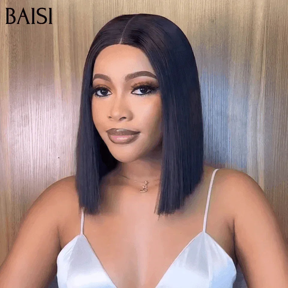 BAISI Grand SOLDES TVA 0€ 98€ SDD BONE Straight 300% densité 100% Vietname Hair 2x6 Lace Closure Perruque Lisse En 100% Cheveux Humains Vietnam Hair FR38