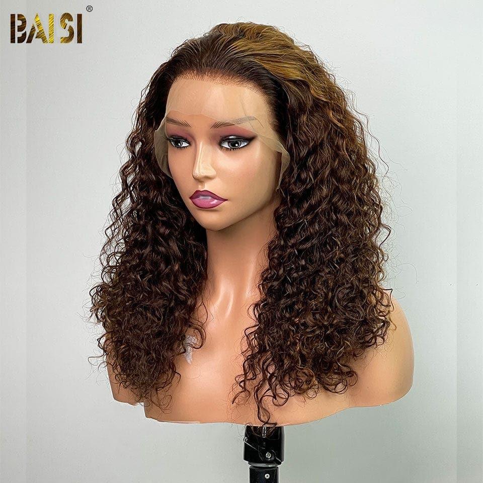 BAISI 13x4 Lace Frontal Curly Perücke in der Farbe P4/#30 in 100 % Echthaar, Volumen 250 % Dichte XY-22071