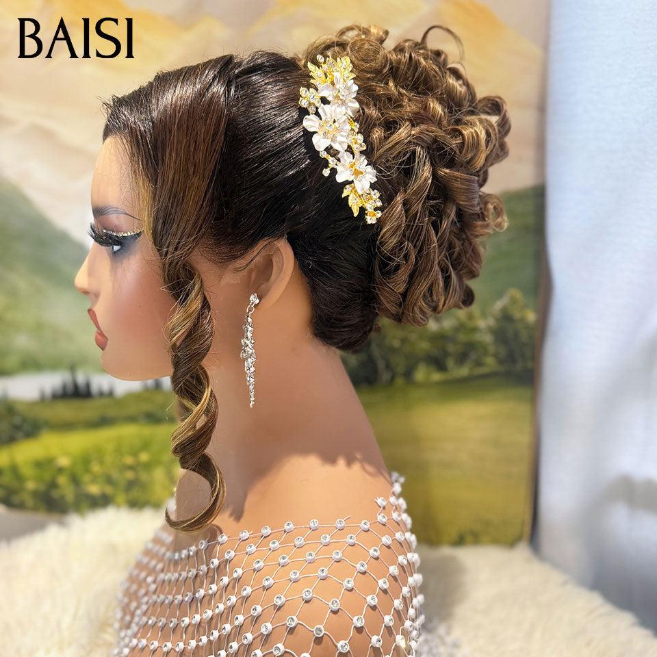 BAISI Coiffure de luxe Josephine Perruques Mariage Prête à porter chignon et personalisation comme sur la vidéo 100% identique avec lace frontale pour mariage ou événement spécial en couleur 1BT27# VIP100