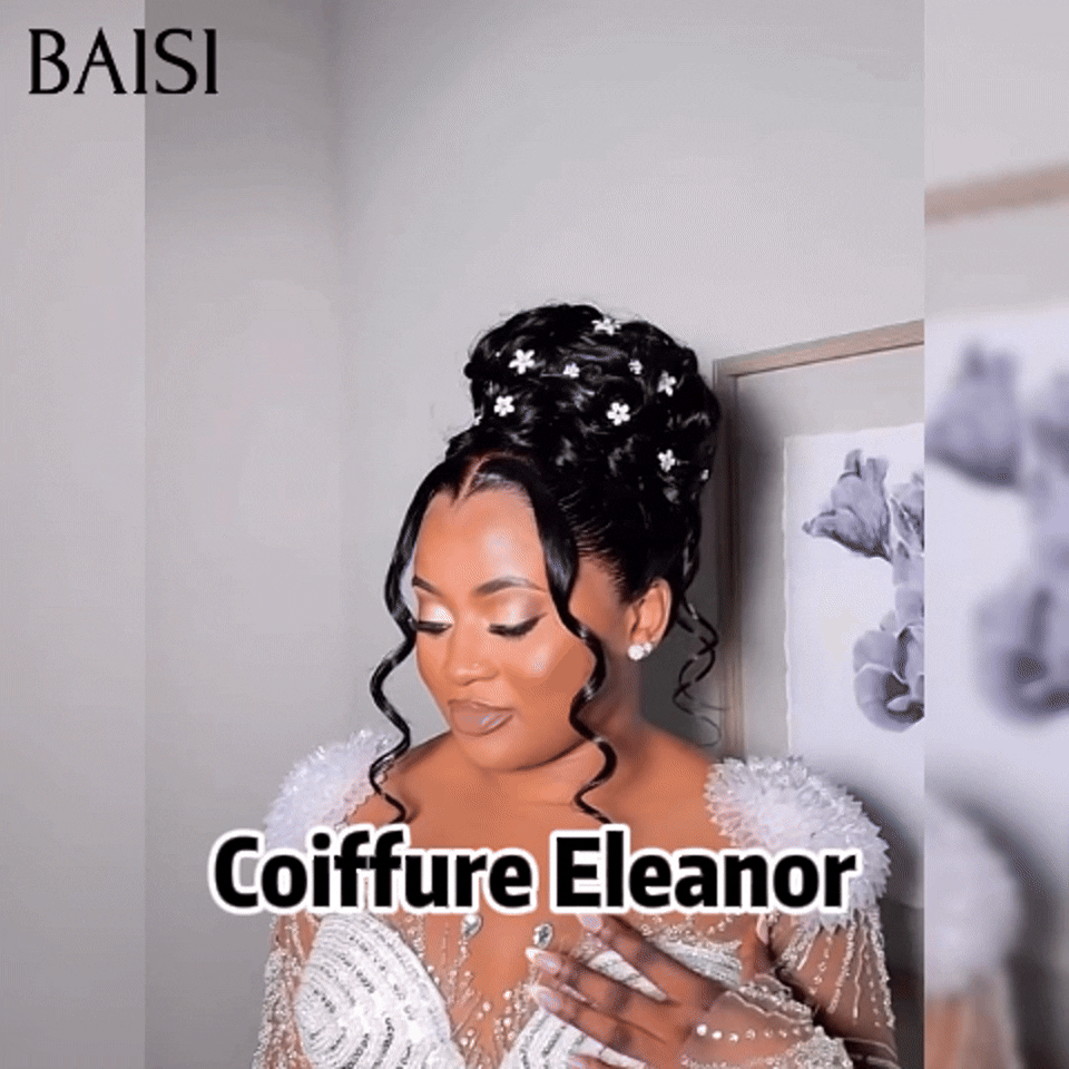 BAISI Coiffure de luxe Eleanor Perruques Mariage noir Prête à porter chignon et personalisation comme sur la vidéo 100% identique avec lace frontale événement spécial BS120