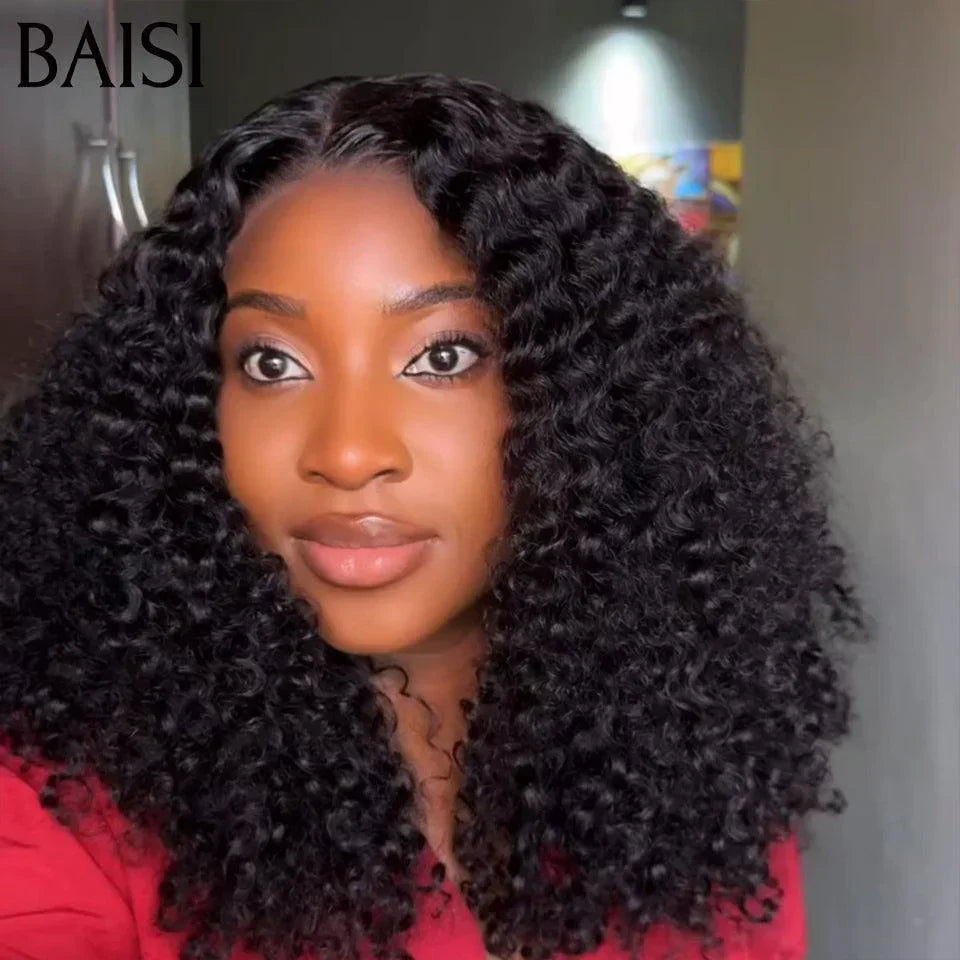 BAISI Christmas PROMO 109€ Half Price 300% Density T PART LACE CURLY WIG IN 100% HUMAN HAIR IN BLACK COLOR