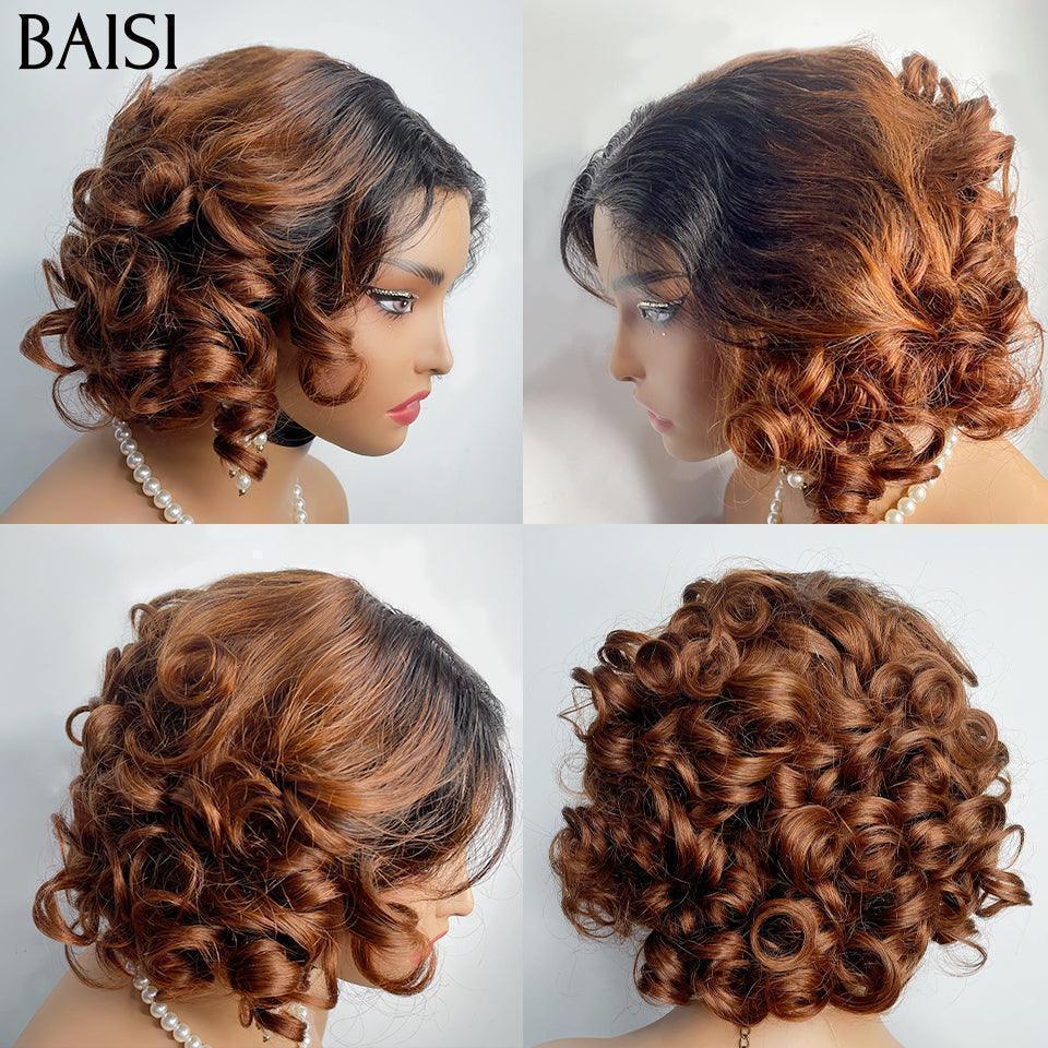 BAISI Achetez 2 perruques minimum au prix d'usine fournisseur Perruque afro curly Sans Colle 40€ ou 4*4 Pixie 1B33# egg wave en 100% Cheveux Humains Pas Besoins De Code