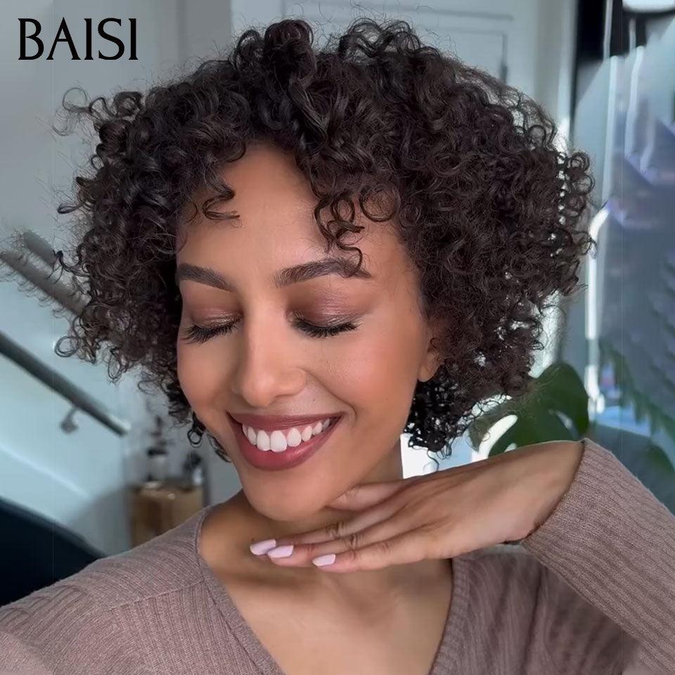 BAISI 10-Zoll-Perücke 69 € Lockige Wasserwellen-Perücke, maschinell hergestellt aus 100 % Echthaar