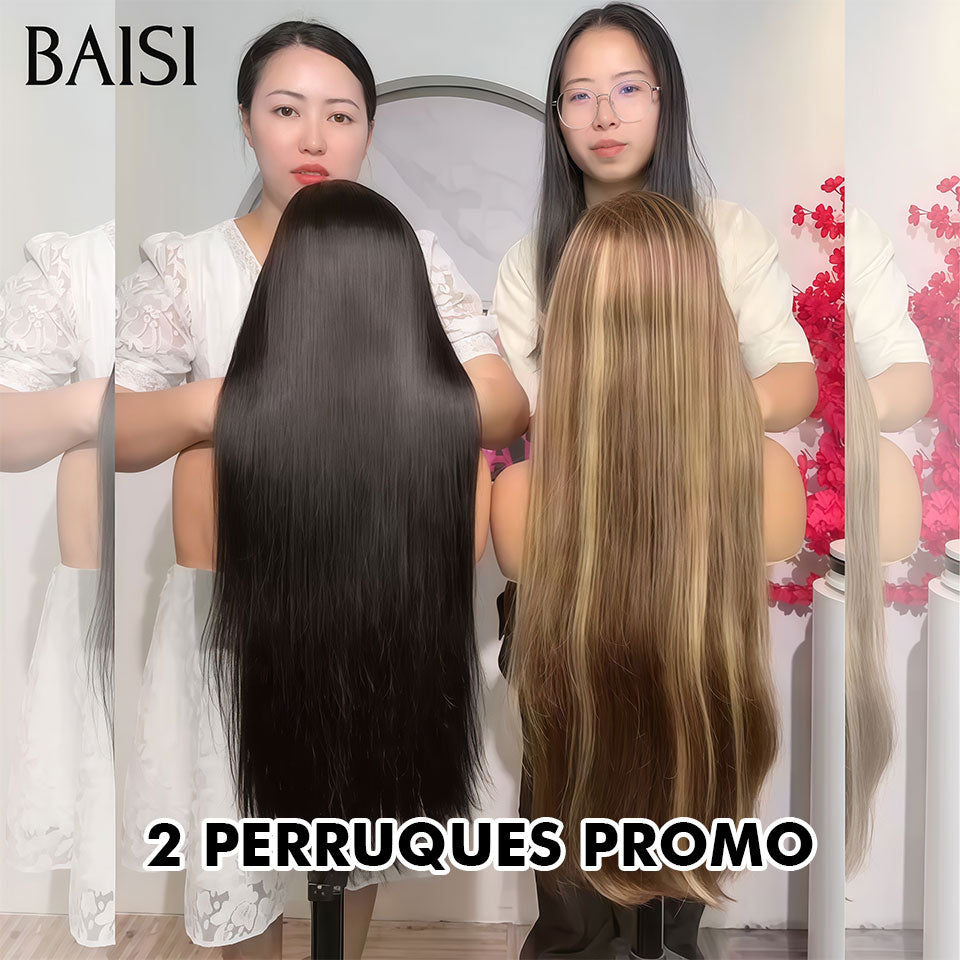 BAISI Promotion 2 perruques LONGUES 13X4 lace frontal Lisse Mixte Miel et NOIR 100% vrais cheveux humains VIP100