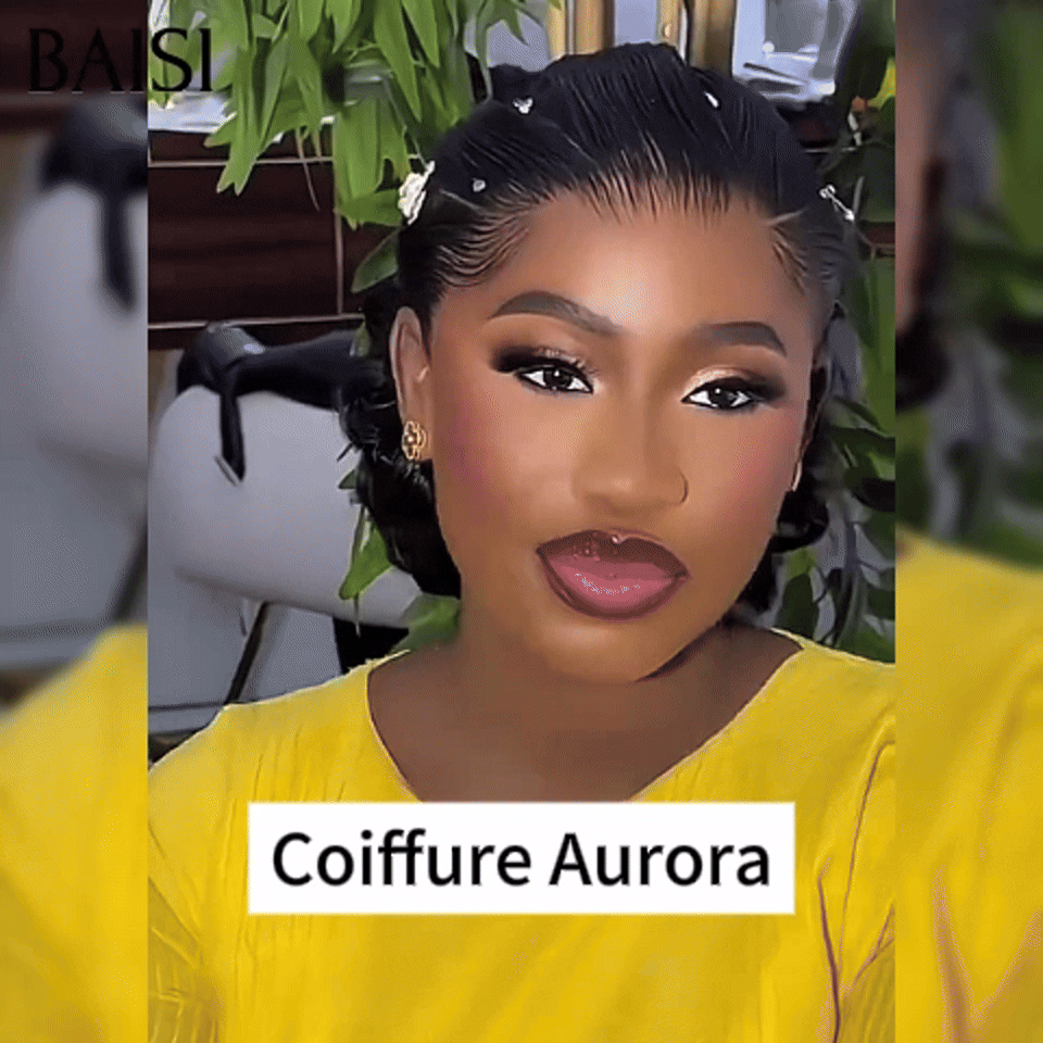 BAISI Coiffure de luxea Aurora Perruques Mariage noir Prête à porter chignon et personalisation comme sur la vidéo 100% identique avec lace frontale événement spécial BS120