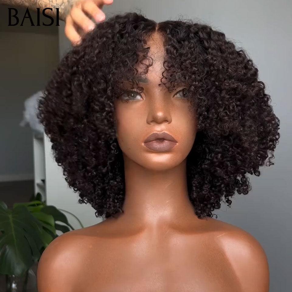 BAISI RAW HAIR 300% Volume grande lace Frontale 13X4 perruque Curly wave Densité super pleine Pré-plucked Pas Besoin de Colle en 100% Raw Hair Lace déjà couper Code: BS65