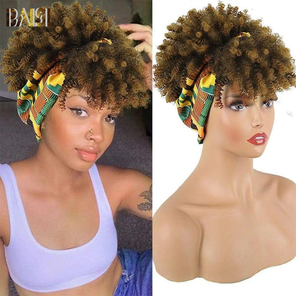BAISI Perruque BOB NOIR Mix Miel Bandeau Frisée Curly Fabriquée A La Machine sans lace sans colle 79€ En 100% Vrais Cheveux synthetic hair