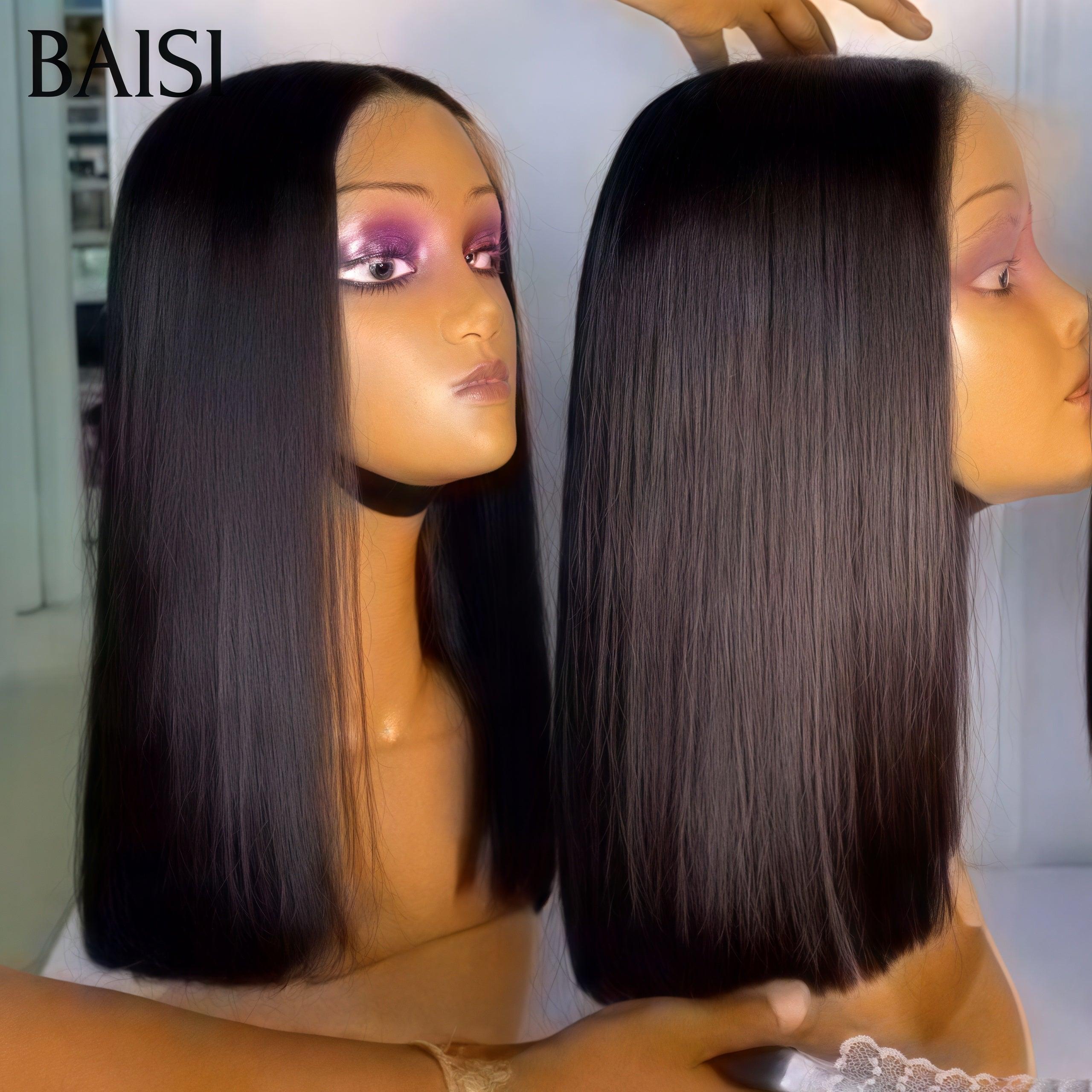 BAISI 13X4 Perruques cheveux sans Colle 100% RAW HAIR Lisse bob 200% densité B