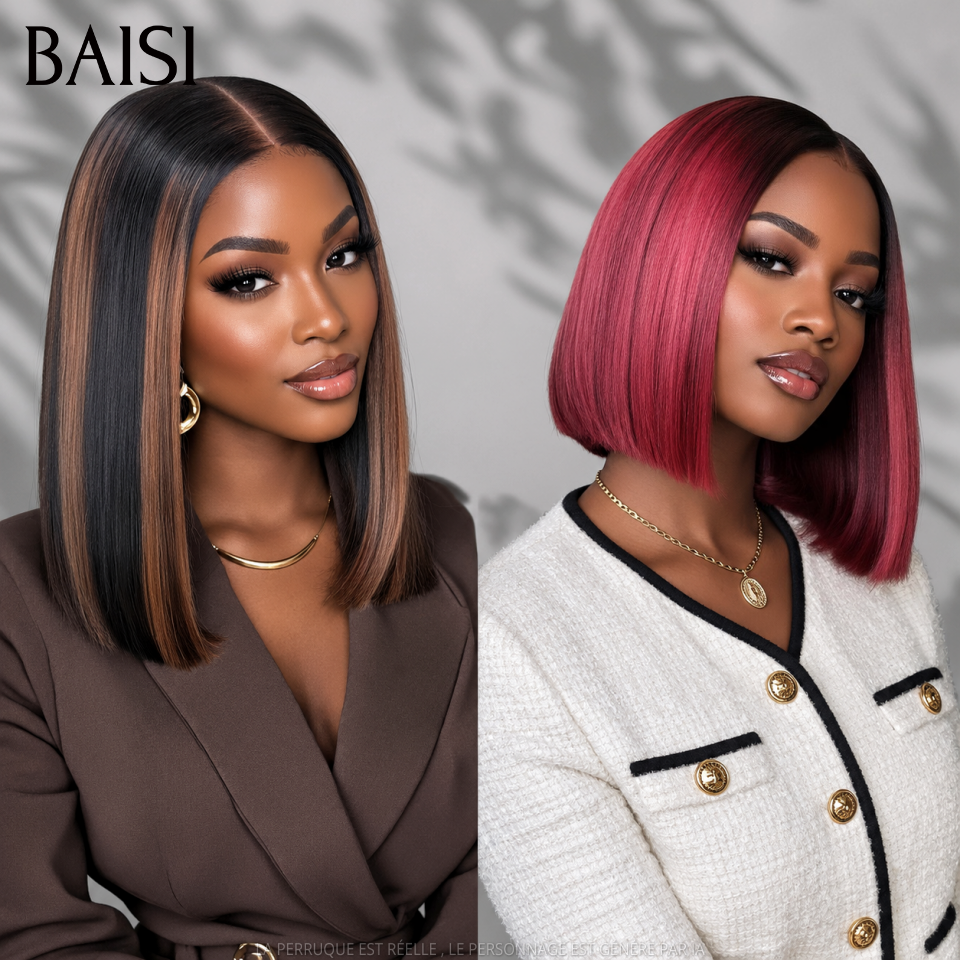 BAISI 100% Vietnam Hair lace closure Perruques Lisse BOB DE luxe plus Accessoirs en 2 couleurs Bordeaux ou Marron PROMO Offre spéciale en 100% vrais cheveux humains