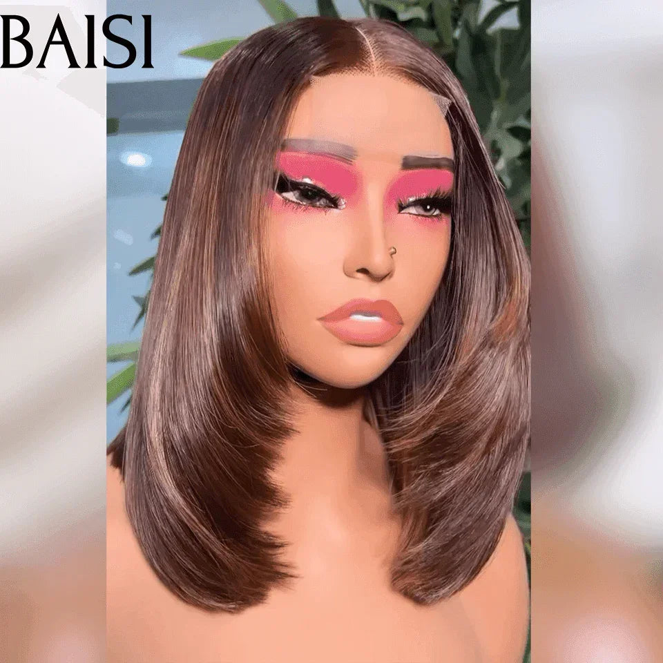 BAISI 100% Vietnam Hair 2x6 Lace Perruque Lisse Couleur mélangée #4#30 SDD BONE STRAIGHT En 100% Cheveux Humains