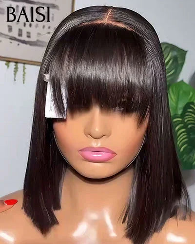 BAISI €66 Bob EGG wave Wig with Bangs in Black Glueless Without Lace in 100% Human Hair BAISI20