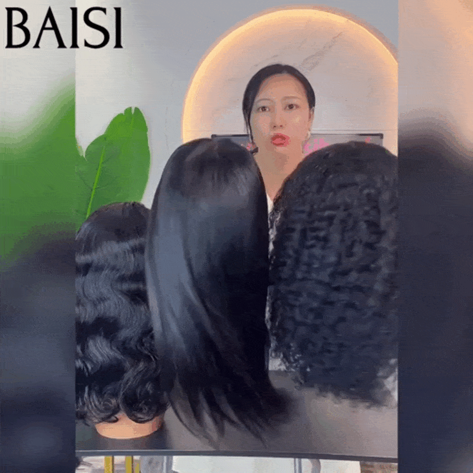 BAISI Lot de 3 perruques 4X4 lace 18 Pouces Lissse, curly et body wave en 100% vrais cheveux humains 199 euro FR38