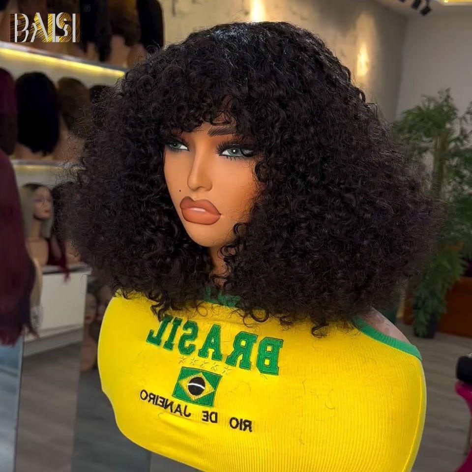 BAISI Perruque Bouclée Deep Wave avec Frange 12 Pouces en Couleur noir 102€ ou 13X4 lisse marron 89€ En 100% Vrais Cheveux Humais Code : BS120