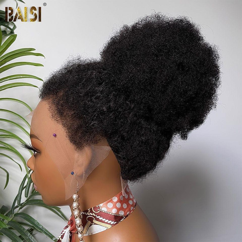 Peruca BAISI com renda 13X6 coque afro encaracolado 18 polegadas pré-arrancado linha fina 4C 100% cabelo cru