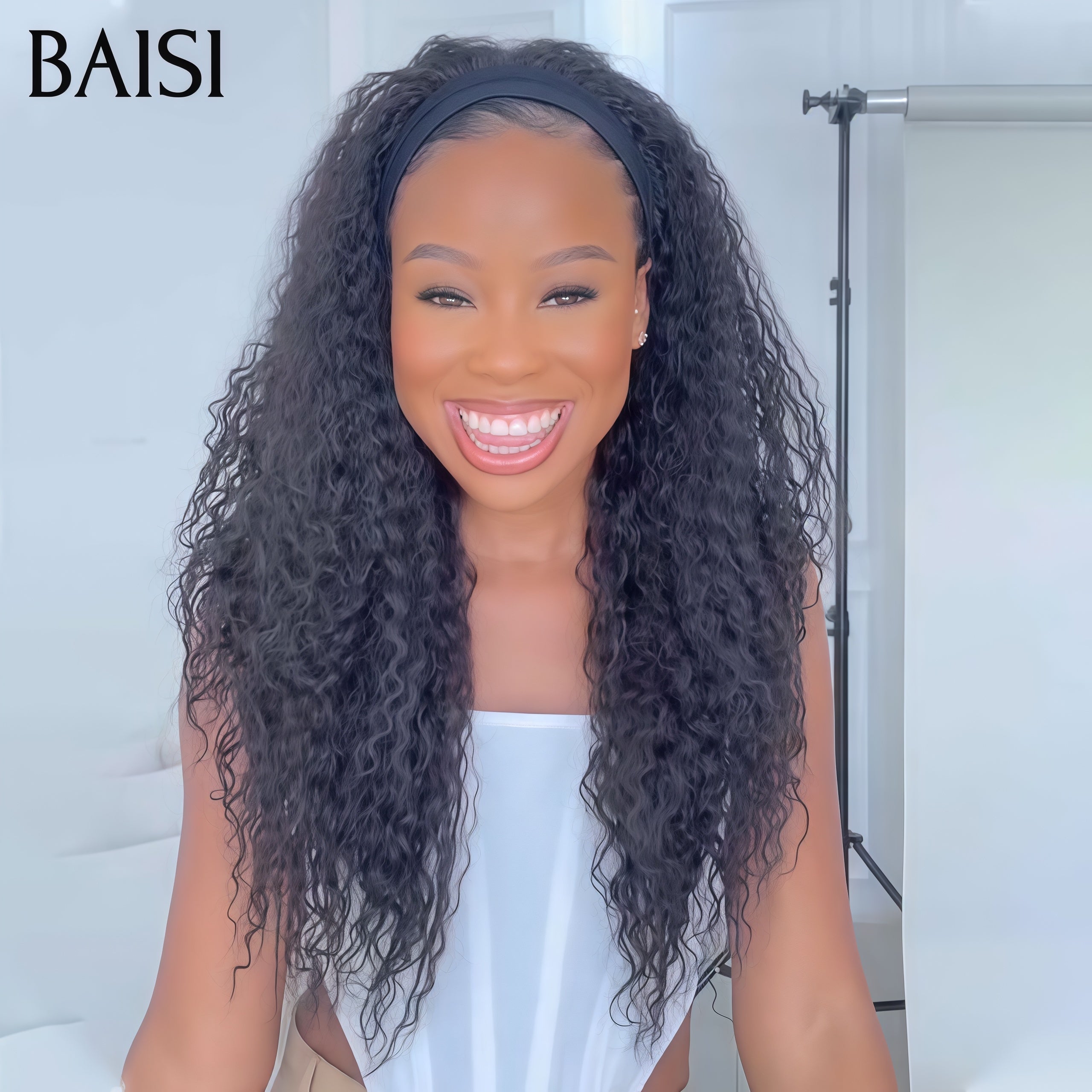 BAISI Perruque Bandeau Frisée curly wave Fabriquée A La Machine sans Colle sans lace en 100% Cheveux Humains