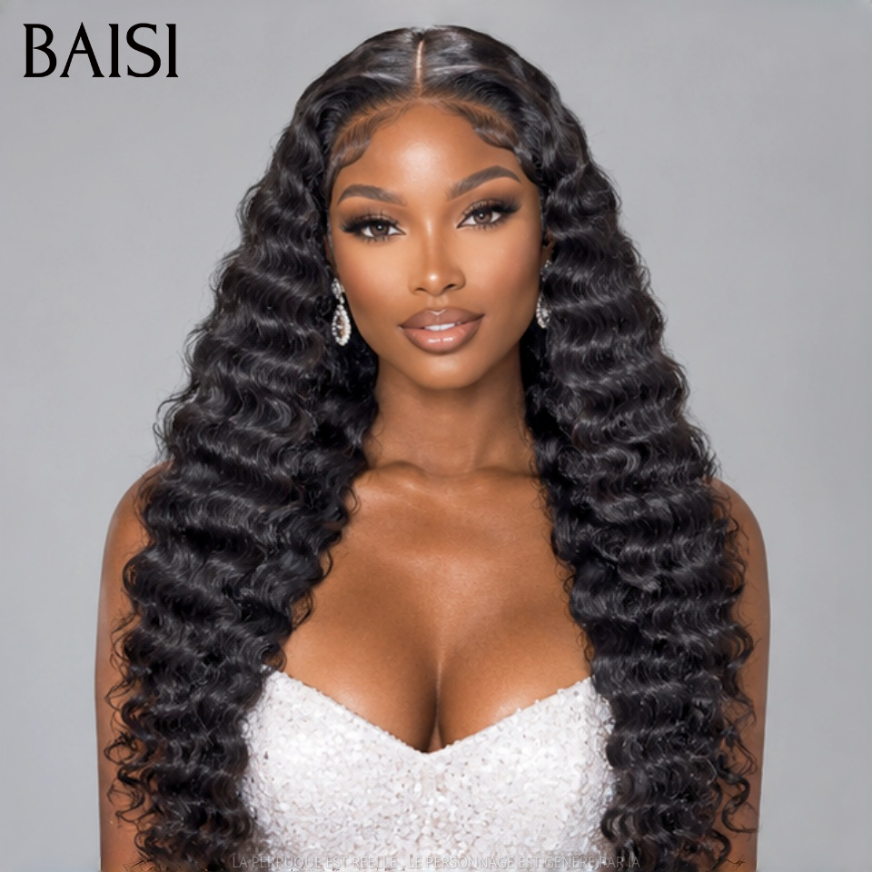 BAISI 4x4 HD Lace Perruque Deep Wave Couleur Noir 1B# A partir de 165€ Invisible et Discrète Très Professionel en 100% Cheveux humains