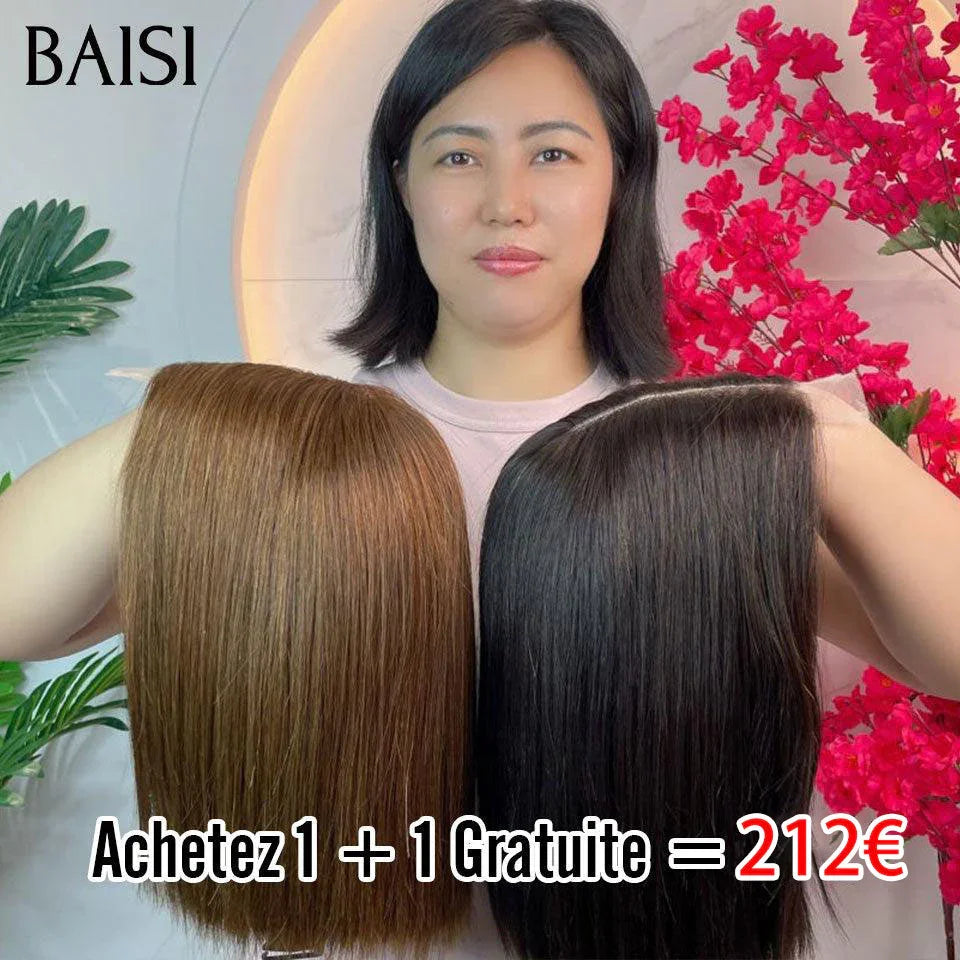 BAISI Promo Limitée Achetez 1 + 1 Gratuite 2x6 lace lisse 10 pouces marron et noir ou 2 perruques 119€ en 100% vrais cheveux humains