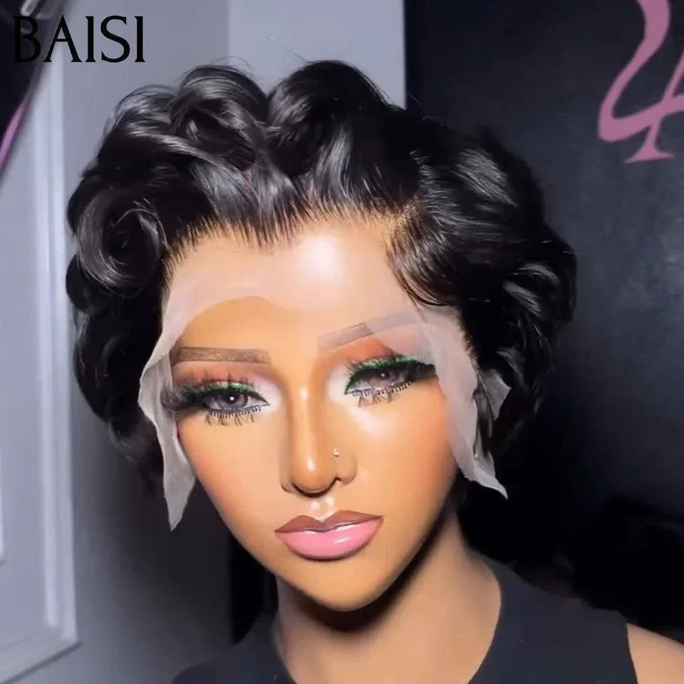 BAISI Noël PROMO 69€ Pixie Vague Frontale 13x4 lace Couleurs noir 100% identique à la photo