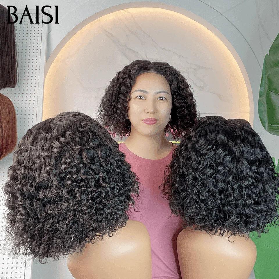 BAISI Promo Prix 13x4 Lace Frontal Perruque BOB Noir curly Wave En 100% Cheveux Naturels