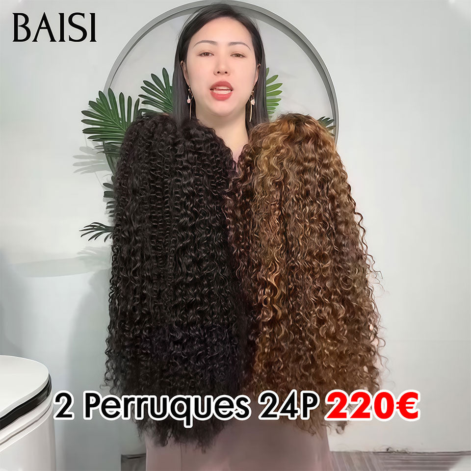 BAISI PROMOTION 220€ 2 perruques Vente en gros 13X4 lace frontal 24 Pouces curly wave noir et mixte 100% vrais cheveux humains