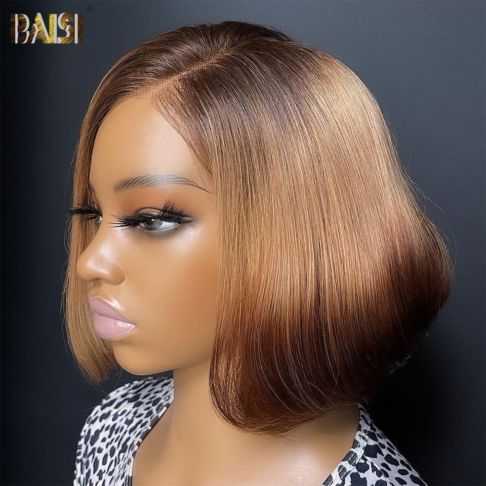 BAISI Perruque Lisse bob Coupe personnalisée 10 pouces 98€ Pré-plucked Pas Besoin de Colle en 100% Raw Hair Lace déjà couper 300% densité plus de 20 ans d' utilisations FR38