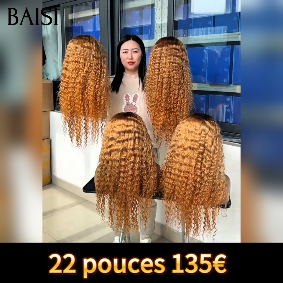 BAISI promotion lace frontal 13x4 Perruque deep wave Miel avec racine Marron 22 pouces 135€ en 100% Cheveux Humains