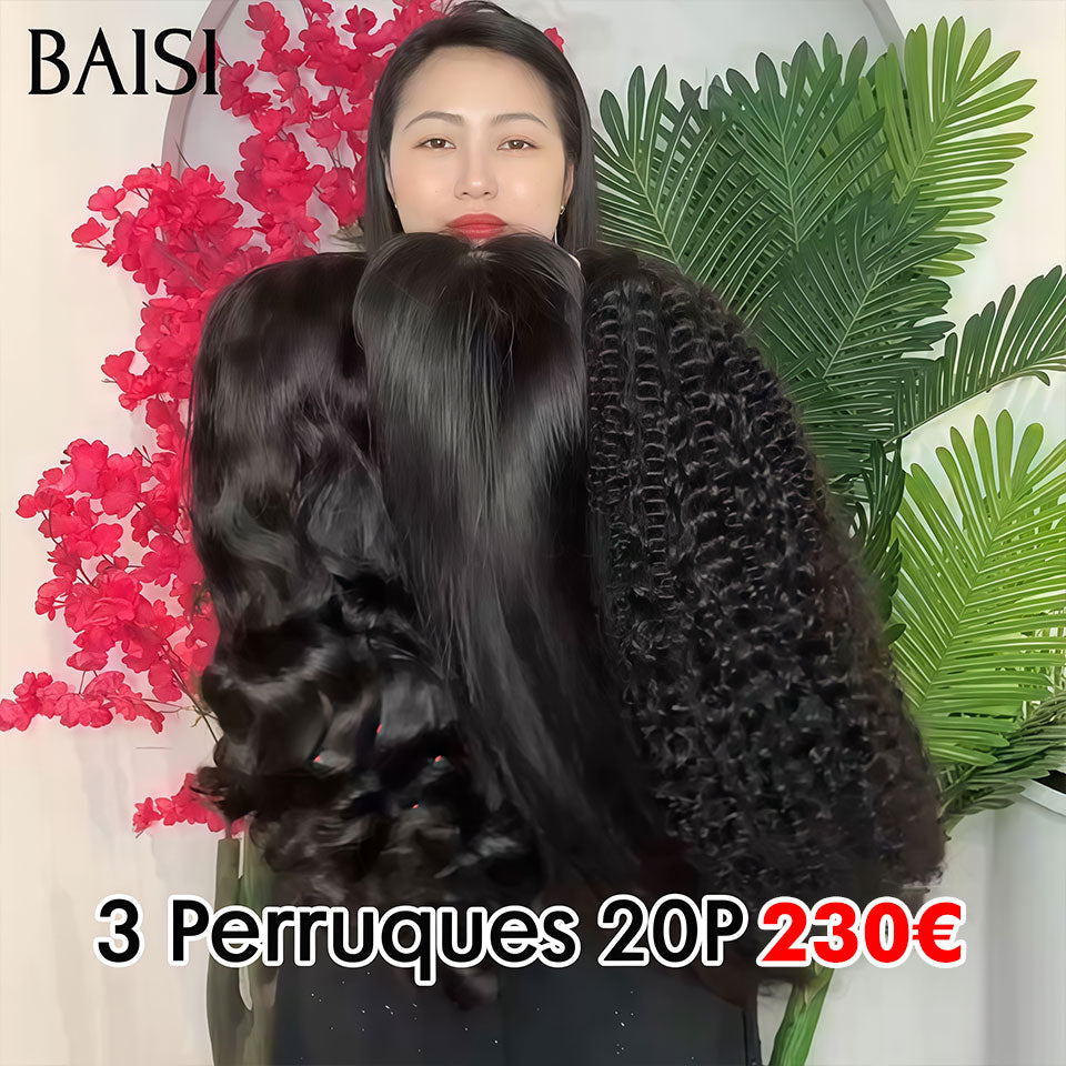BAISI 3 Perruques 230€ Vente en gros 13X4 lace frontal 20 Pouces curly wave et 4x4 lace closureLisse et et Body wave en 100% vrais cheveux humains