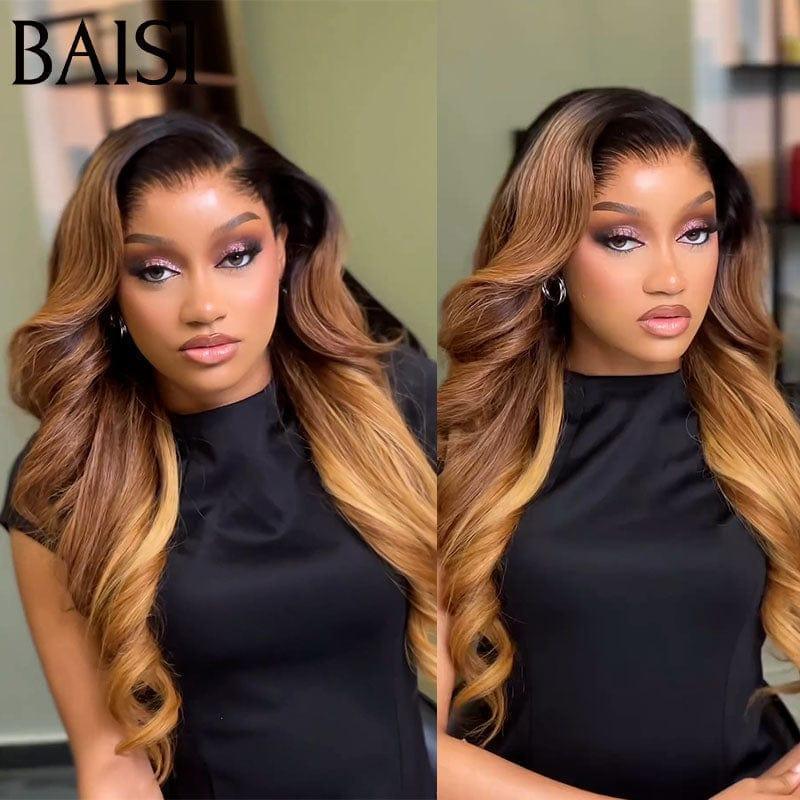 BAISI 13x4 Lace Frontale Perruque Lisse ou body wave En Couleur Miel 1B/#4/#27 100% Cheveux Humains