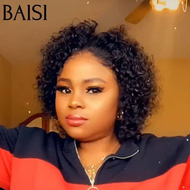 BAISI 13X4 Bob Perruque Bouclée Curly 8-14 POUCE 100% Cheveux Humains 200% Densité C