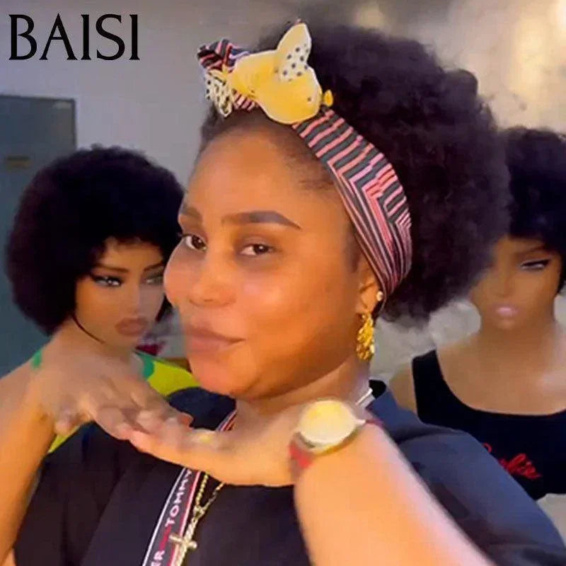 BAISI MARIA Pixie Afro Wig No Glue No Lace 100% Human Hair