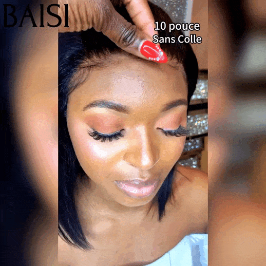 BAISI 13x4 Perruque Bob Lisse wear and go wig en Noir Sans Colle Lace déjà couper Facile à Porter en 100% Cheveux Humains